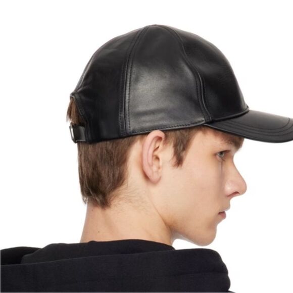 Jil Sander men’s Black Calfskin Cap, Black, Size Small, NWT - Picture 3 of 12